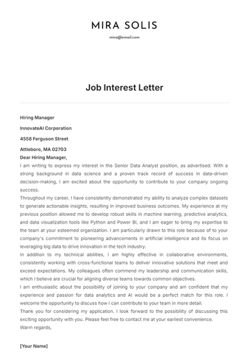 Free Job Interest Letter Template to Edit Online