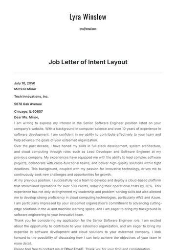 Free Job Letter of Intent Layout Template to Edit Online