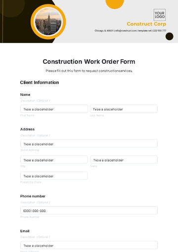Free Construction Work Order Form Template to Edit Online