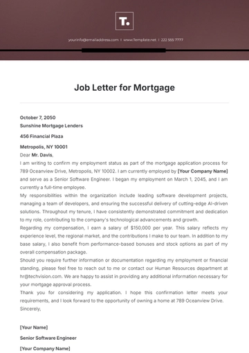 Free Job Letter for Mortgage Template to Edit Online