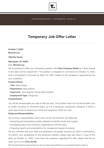 Free Temporary Job Offer Letter Template to Edit Online