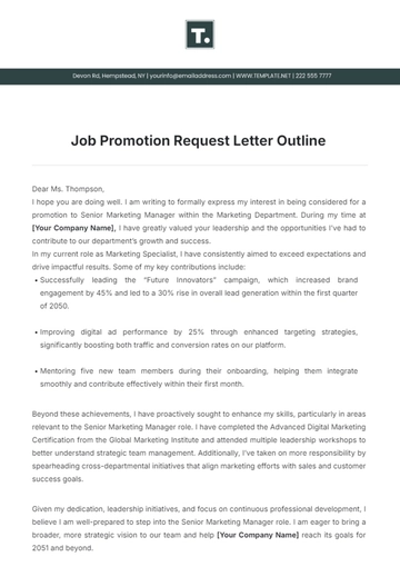 Free Job Promotion Request Letter Outline Template to Edit Online