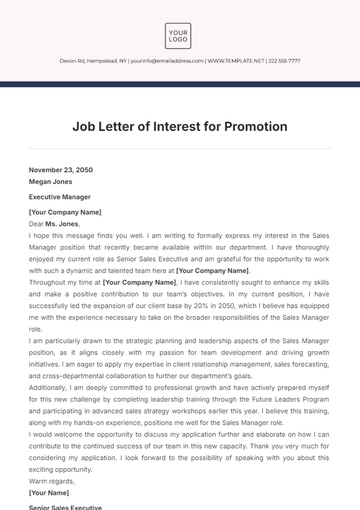 Free Job Letter of Interest for Promotion Template to Edit Online