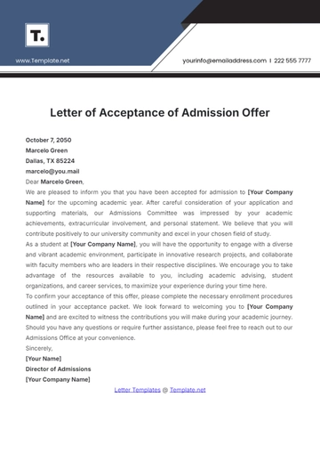 Free Letter of Acceptance of Admission Offer Template to Edit Online
