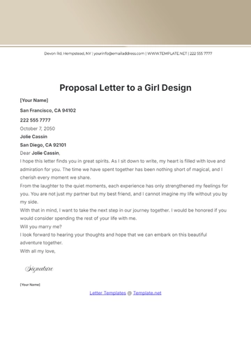Free Proposal Letter to a Girl Design Template to Edit Online
