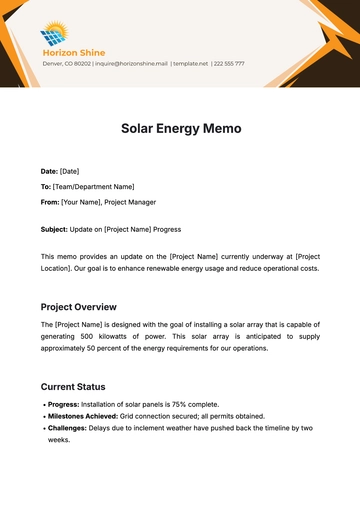 Free Solar Energy Memo Template to Edit Online