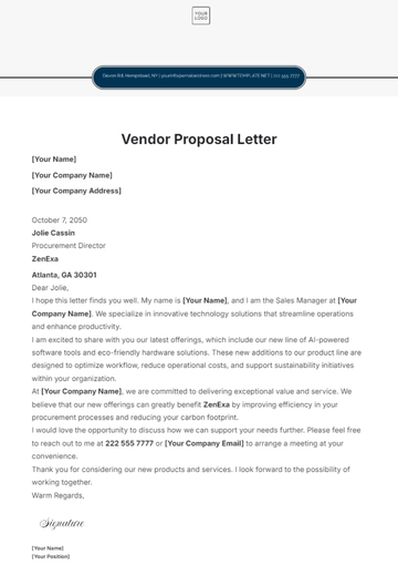 Free Vendor Proposal Letter Template to Edit Online