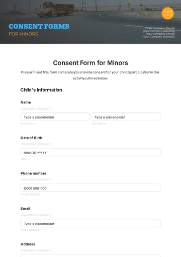 Free Consent Form for Minors Template to Edit Online