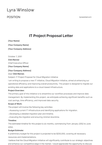 Free IT Project Proposal Letter Template to Edit Online