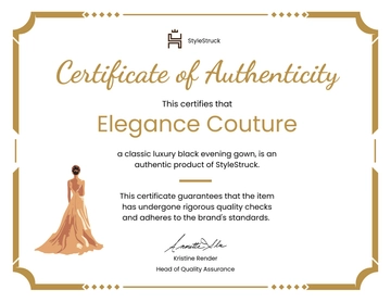 Free Luxury Goods Authenticity Certificate Template to Edit Online