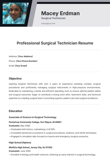 Free Professional Surgical Technician Resume Template to Edit Online