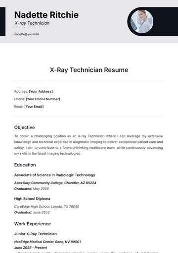 Free X-Ray Technician Resume Template to Edit Online