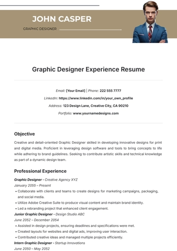 Free Graphic Designer Experience Resume Template to Edit Online