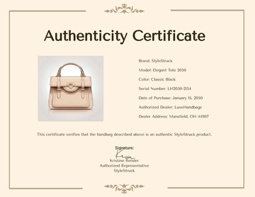 Free Authenticity Certificate for Handbag Template to Edit Online