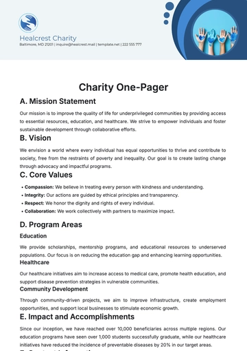 Free Charity One-Pager Template to Edit Online