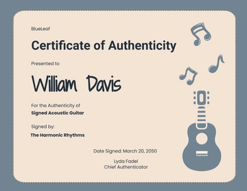 Free Music Memorabilia Authenticity Certificate Template to Edit Online