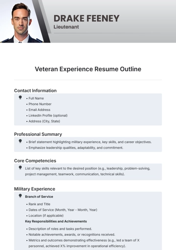 Free Veteran Experience Resume Outline Template to Edit Online