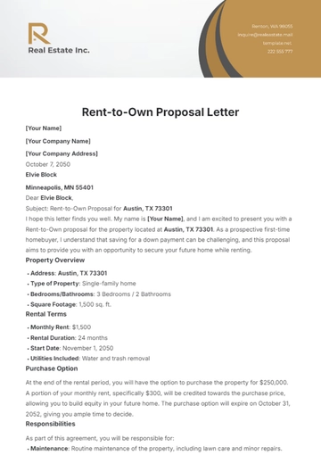 Free Rent-to-Own Proposal Letter Template to Edit Online