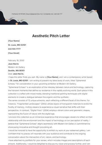 Free Aesthetic Pitch Letter Template to Edit Online