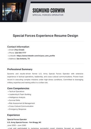 Free Special Forces Experience Resume Design Template to Edit Online