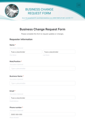 Free Business Change Request Form Template to Edit Online
