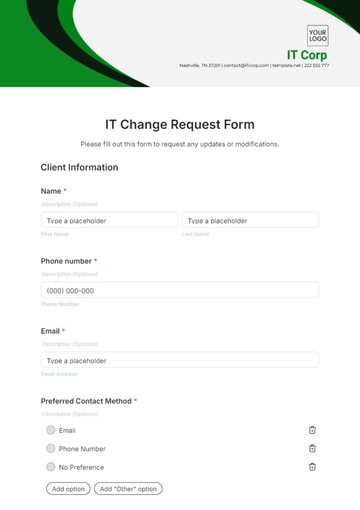 Free IT Change Request Form Template to Edit Online