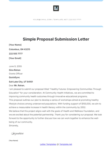 Free Simple Proposal Submission Letter Template to Edit Online