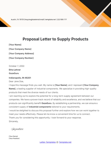 Free Proposal Letter to Supply Products Template to Edit Online