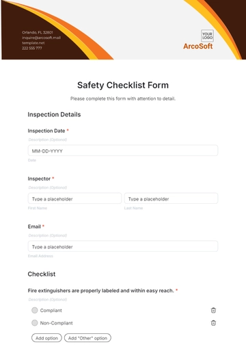 Free Safety Checklist Form Template to Edit Online