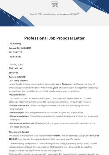 Free Professional Job Proposal Letter Template to Edit Online