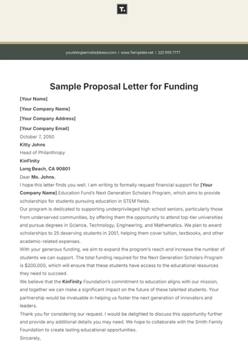 Free Sample Proposal Letter for Funding Template to Edit Online