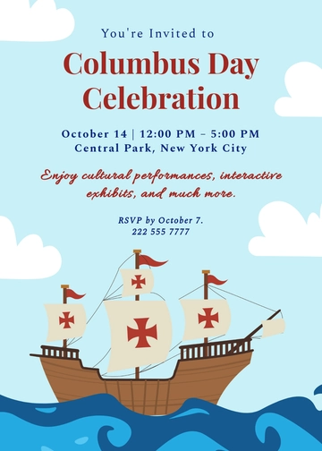 Free Columbus Day Event Invitation Template to Edit Online