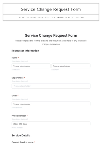 Free Service Change Request Form Template to Edit Online