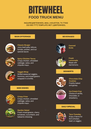 Free Food Truck Menu Template to Edit Online