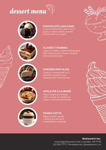 Free Dessert Menu Template to Edit Online