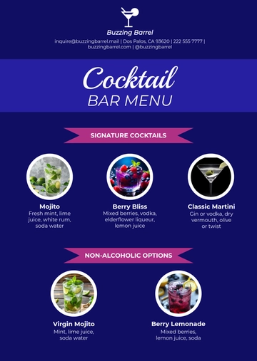 Free Cocktail Bar Menu Template to Edit Online