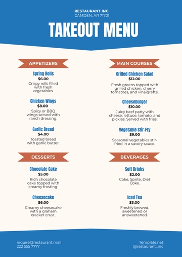 Free Takeout Menu Template to Edit Online