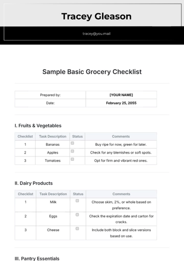 Free Sample Basic Grocery Checklist Template to Edit Online