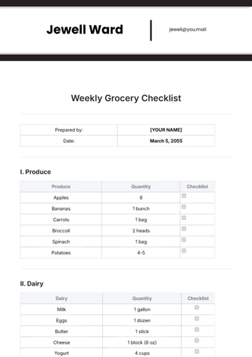 Free Weekly Grocery Checklist Template to Edit Online