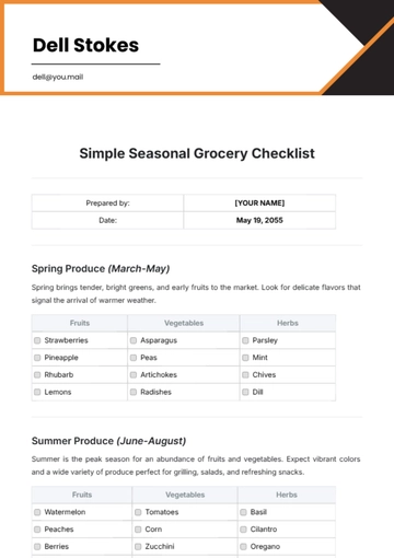 Free Simple Seasonal Grocery Checklist Template to Edit Online