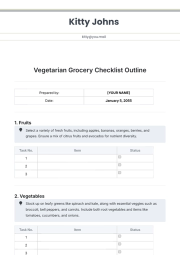Free Vegetarian Grocery Checklist Outline Template to Edit Online