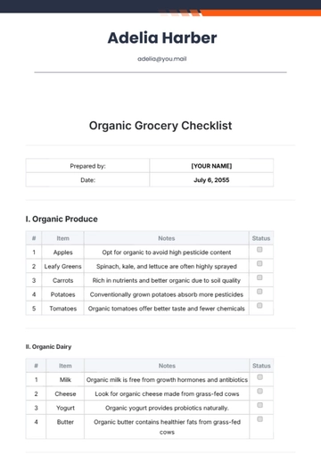 Free Organic Grocery Checklist Template to Edit Online