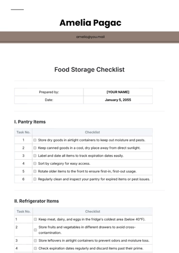 Free Food Storage Checklist Template to Edit Online