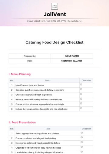Free Catering Food  Design Checklist Template to Edit Online