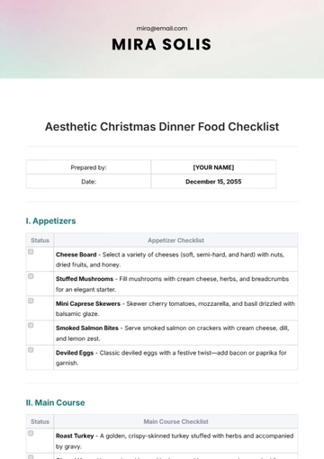 Free Aesthetic Christmas Dinner Food Checklist Template to Edit Online