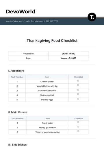 Free Thanksgiving Food Checklist Template to Edit Online