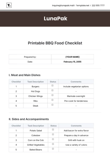 Free Printable BBQ Food Checklist Template to Edit Online