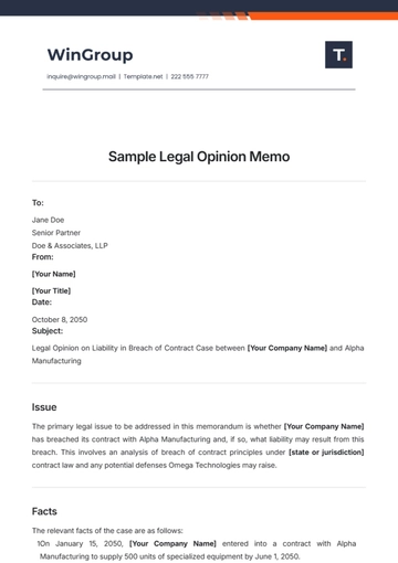 Free Sample Legal Opinion Memo Template to Edit Online