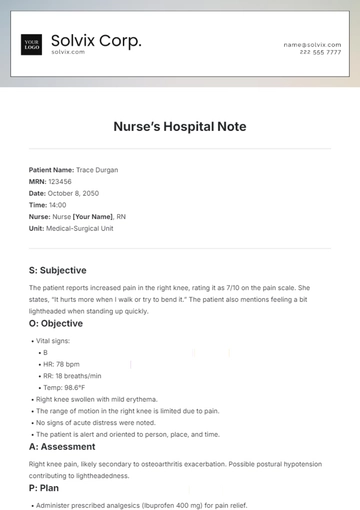 Free Nurse???s Hospital Note Template to Edit Online