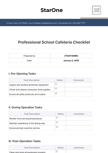 Free Professional School Cafeteria Checklist Template to Edit Online
